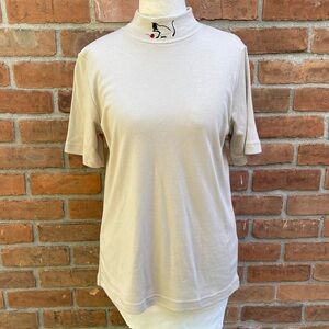 Christoper & Banks Cat Embroidered Mock Neck Top